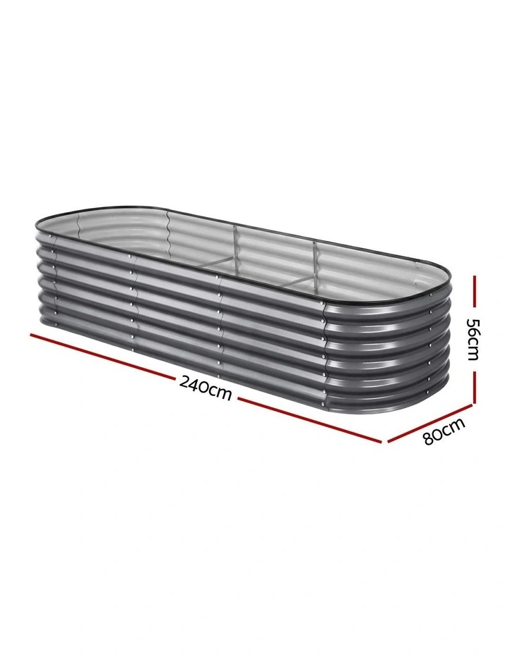 Oval Galvanized Steel Raised Garden Bed Kit Pack of 4 240x80x56cm in Grey image 4