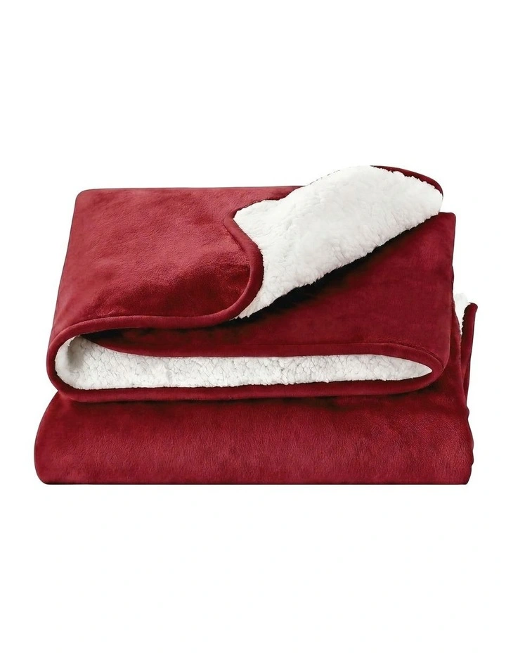 Electric Throw Rug Dual Side Fleece Flannel Heated Blanket in Burgundy image 2