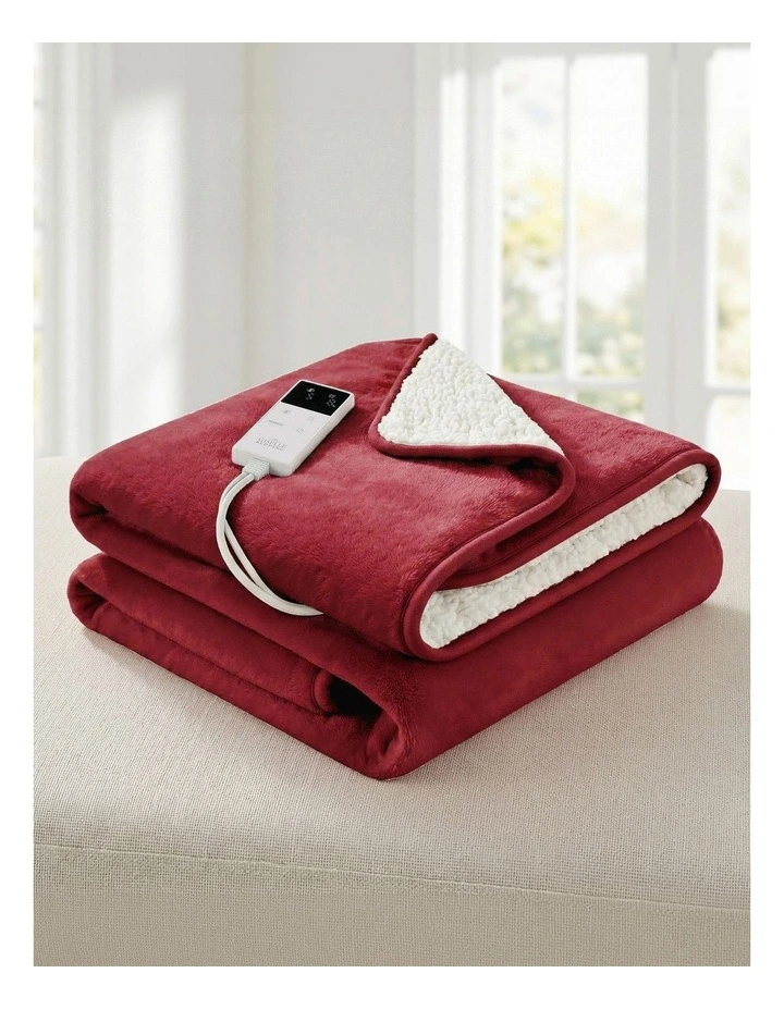 Electric Throw Rug Dual Side Fleece Flannel Heated Blanket in Burgundy image 3