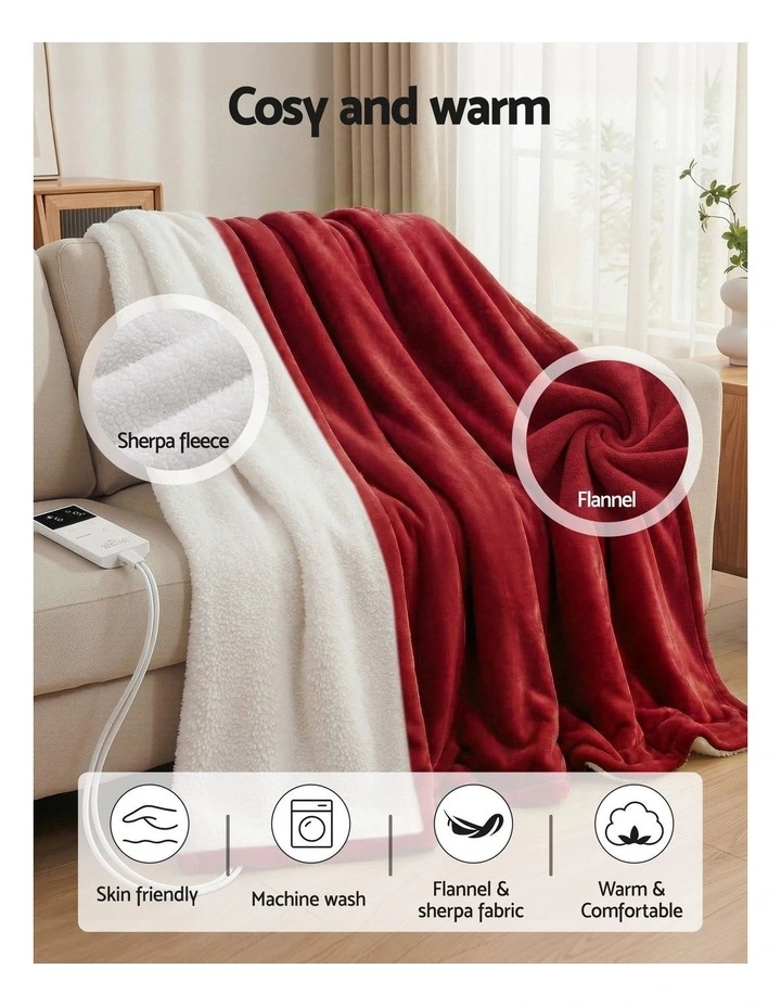 Electric Throw Rug Dual Side Fleece Flannel Heated Blanket in Burgundy image 5