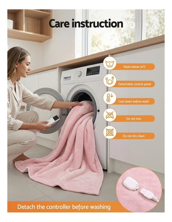 Electric Throw Rug Dual Side Fleece Flannel Heated Blanket in Pink image 7