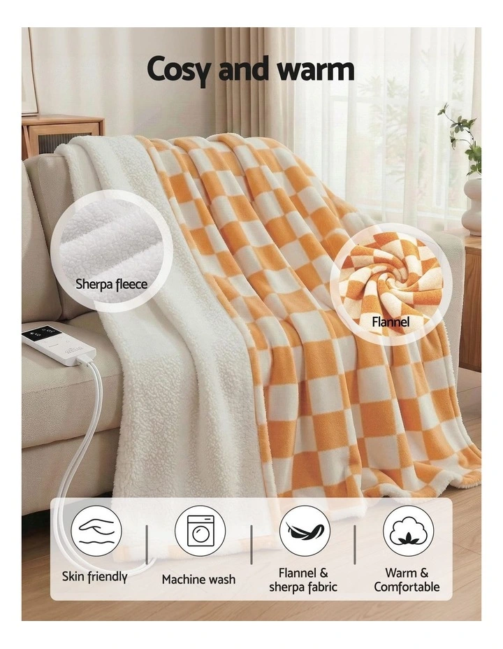 Electric Throw Rug Dual Side Fleece Flannel Heated Blanket in Yellow image 5