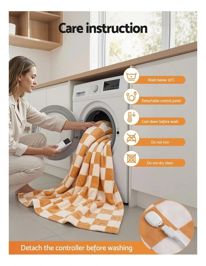 Electric Throw Rug Dual Side Fleece Flannel Heated Blanket in Yellow image 7