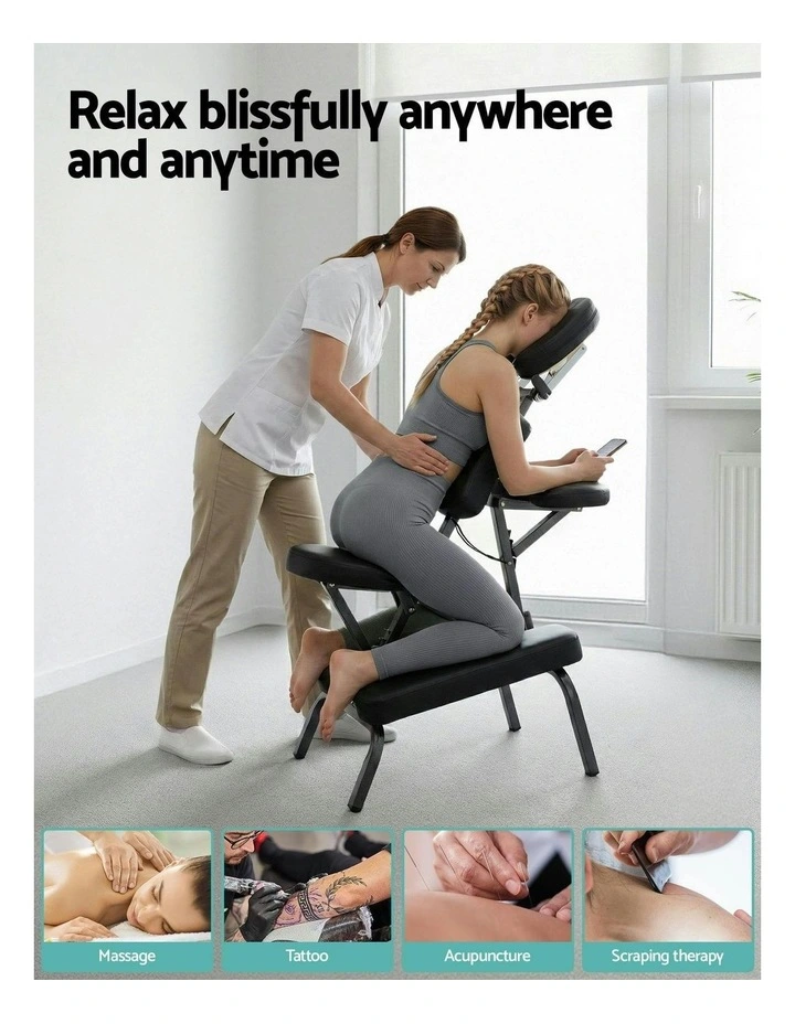 Portable Massage Chair Lightweight Folding Tattoo Lash Beauty Bed in Black image 5