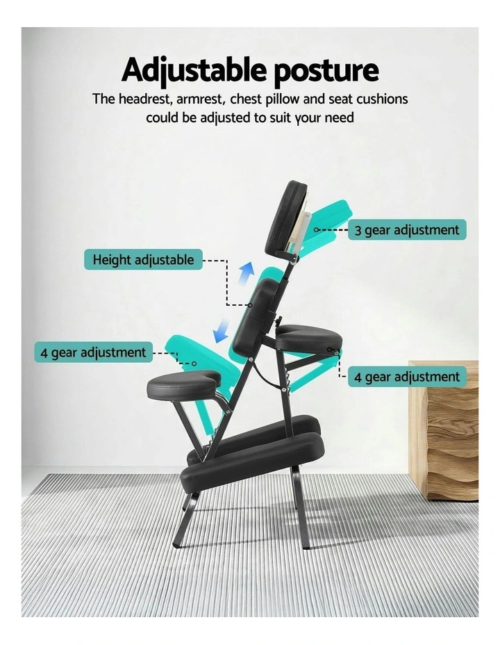 Portable Massage Chair Lightweight Folding Tattoo Lash Beauty Bed in Black image 6