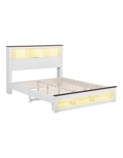 Wooden Platform With USB And Led Light Double Storage Bed Frame in White
