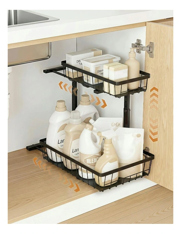 Under Sink Organizer Storage with 2 Slide Out Drawers 5 in Black image 3