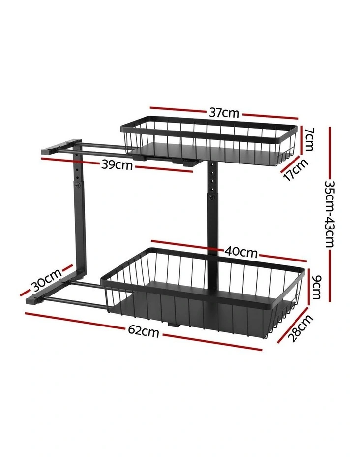 Under Sink Organizer Storage with 2 Slide Out Drawers 5 in Black image 4