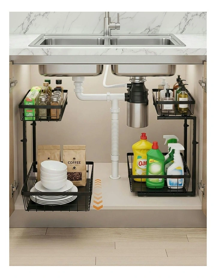 Under Sink Organizer Storage with 2 Slide Out Drawers 5 in Black image 5