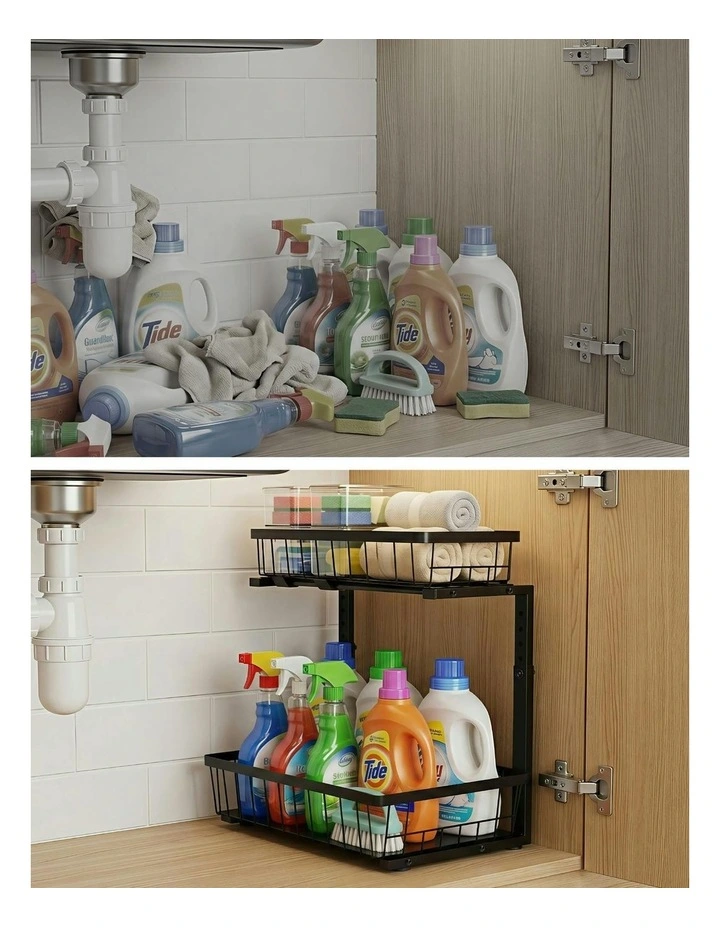 Under Sink Organizer Storage with 2 Slide Out Drawers 5 in Black image 7