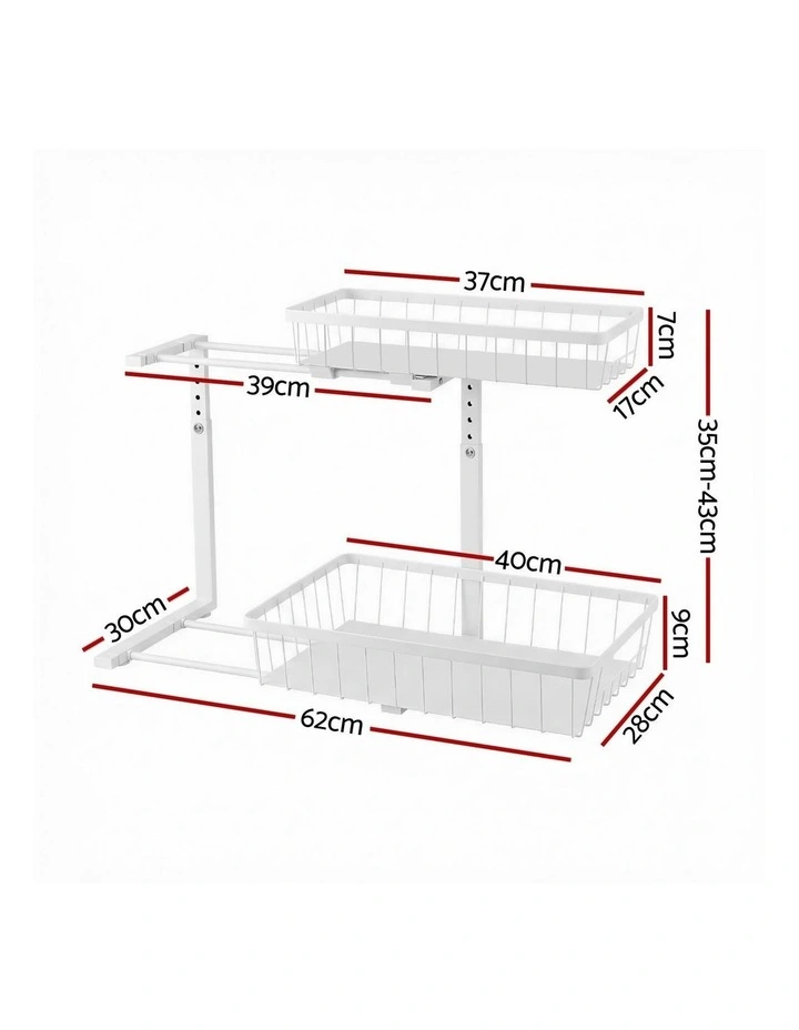 Under Sink Organizer Storage with 2 Slide Out Drawers 5 in White image 4
