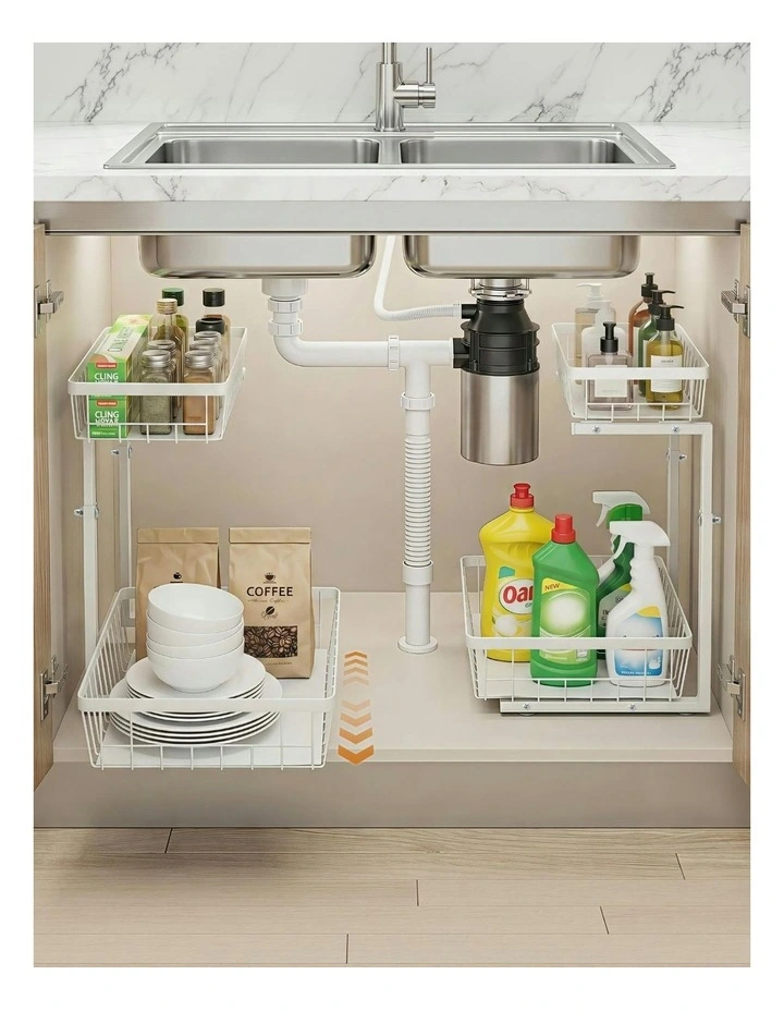 Under Sink Organizer Storage with 2 Slide Out Drawers 5 in White image 5