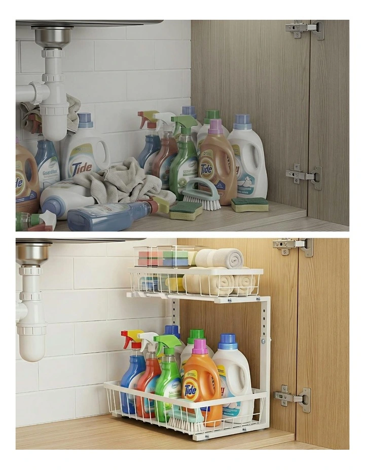 Under Sink Organizer Storage with 2 Slide Out Drawers 5 in White image 7