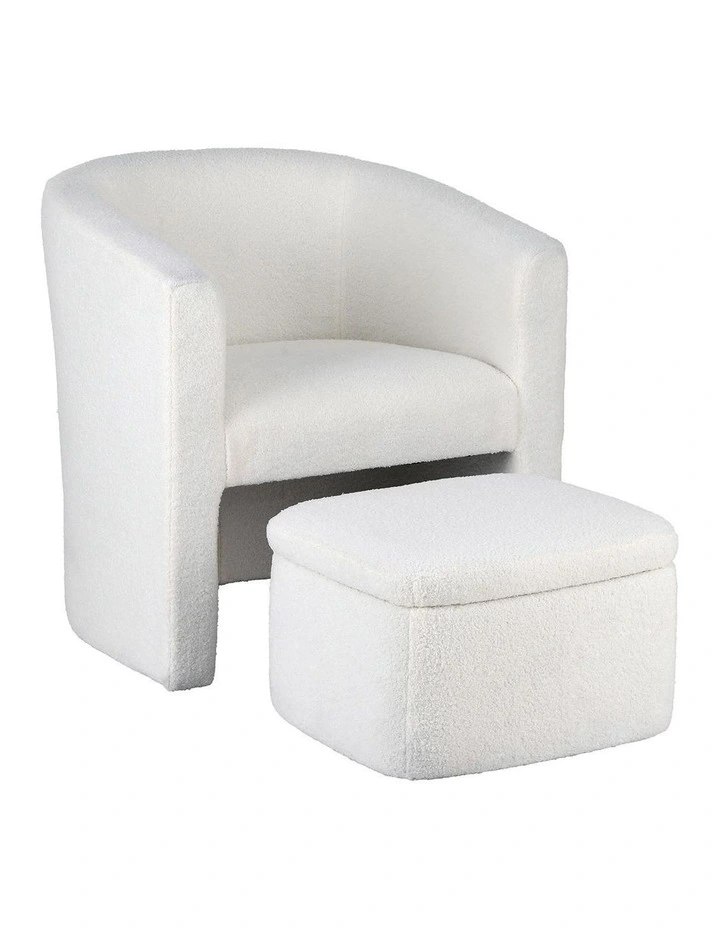 Ottoman Lounge Footrest Storage Boucle Armchair Accent Chair in White image 1