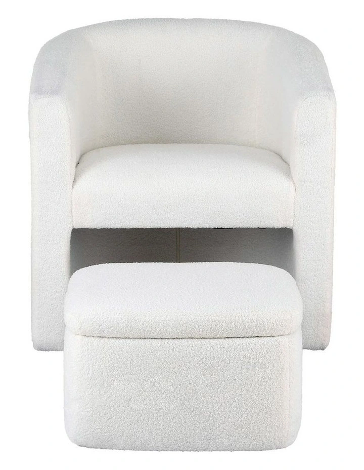 Ottoman Lounge Footrest Storage Boucle Armchair Accent Chair in White image 2