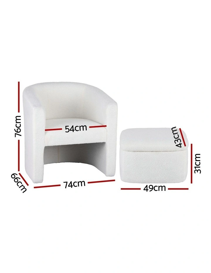 Ottoman Lounge Footrest Storage Boucle Armchair Accent Chair in White image 4