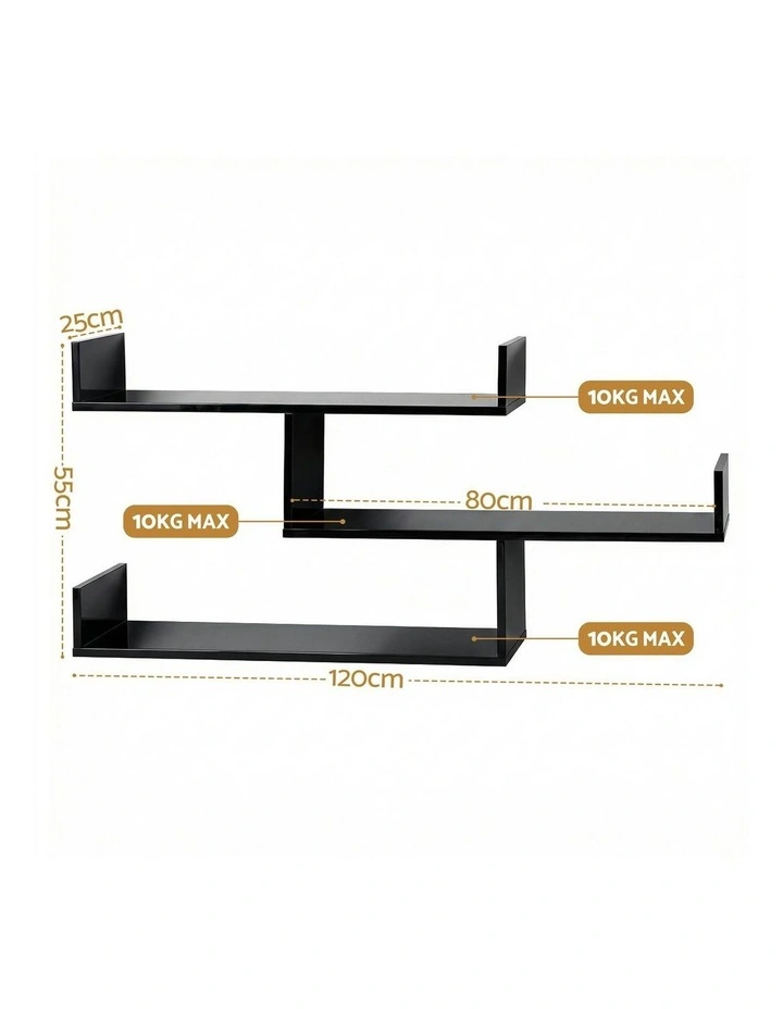 Floating Wall Shelf 3 Tier in Black image 4