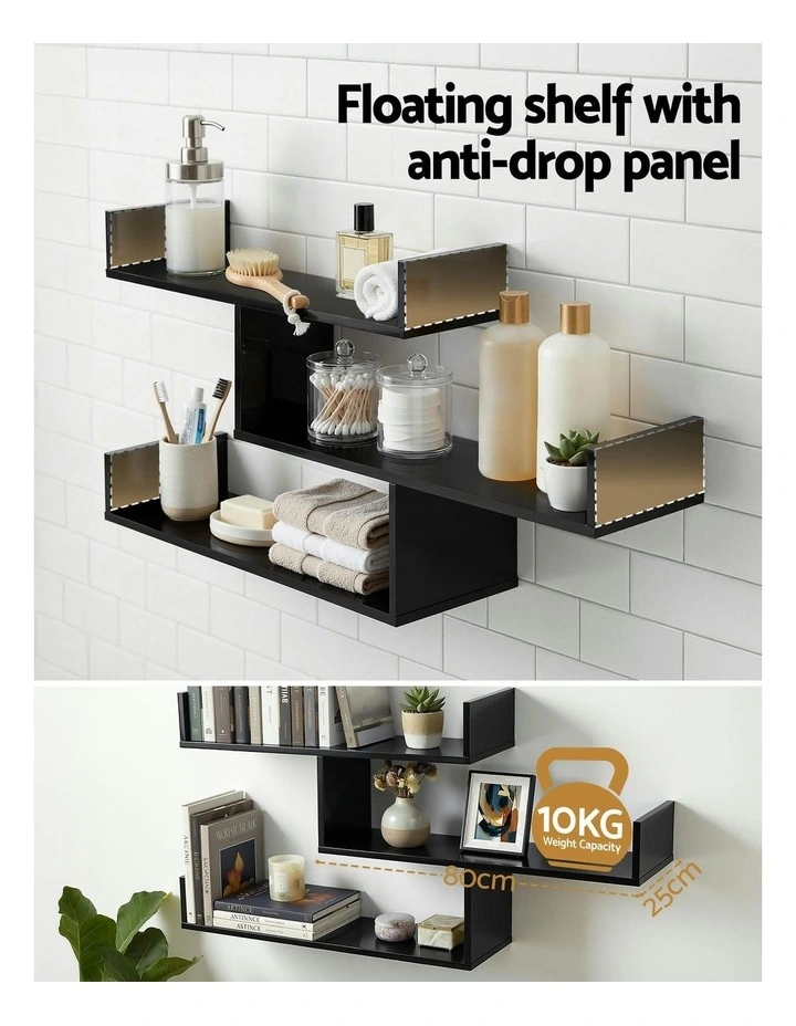 Floating Wall Shelf 3 Tier in Black image 5