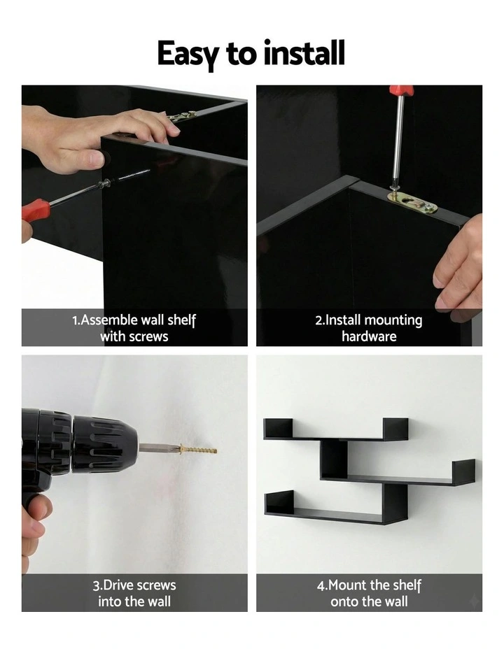 Floating Wall Shelf 3 Tier in Black image 6