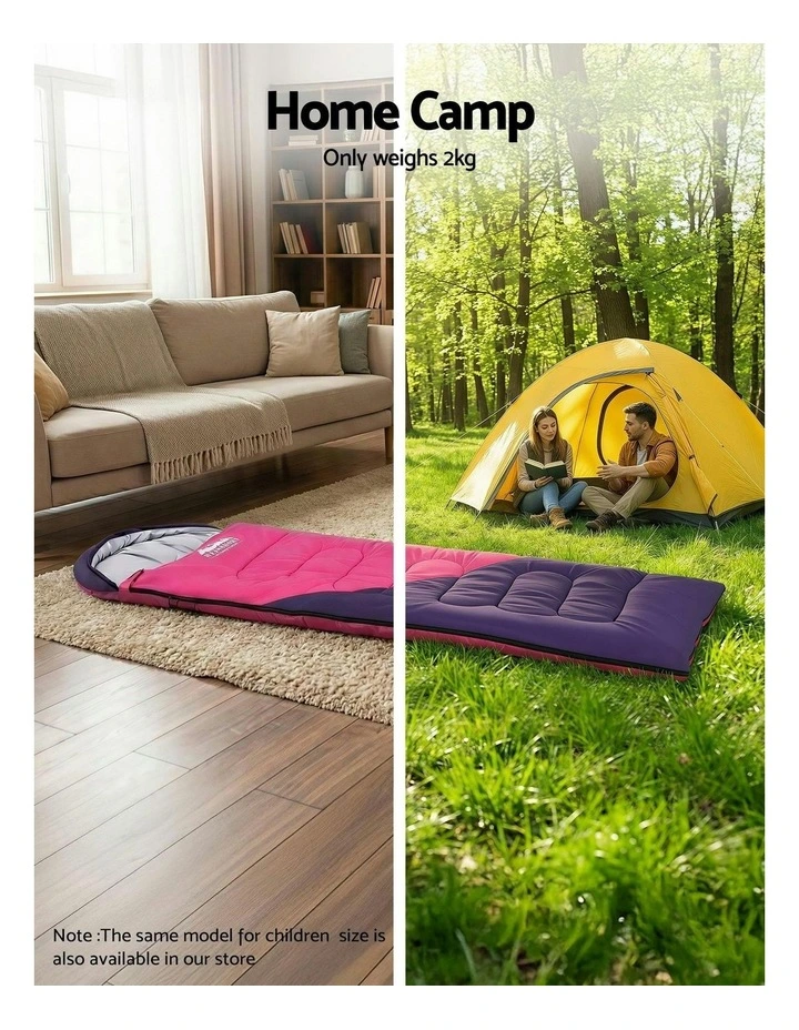 Thermal Camping Hiking Sleeping Bag  Single 213cm in Pink image 5