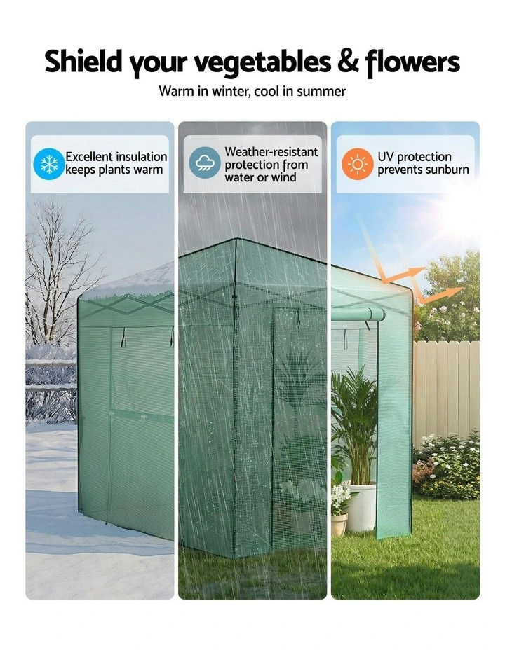 Steel Frame PE Cover Outdoor Greenhouse Shelter in Green image 6