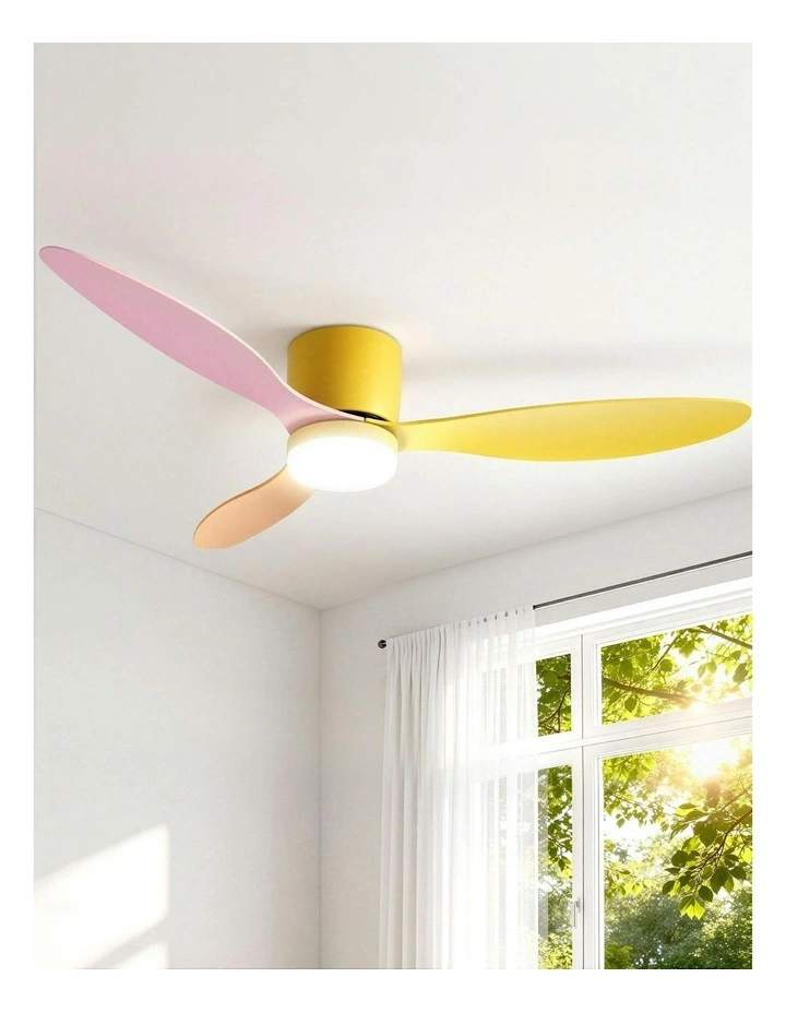 3 Blades DC Motor With Remote Ceiling Fan in Yellow Pink Orange image 3