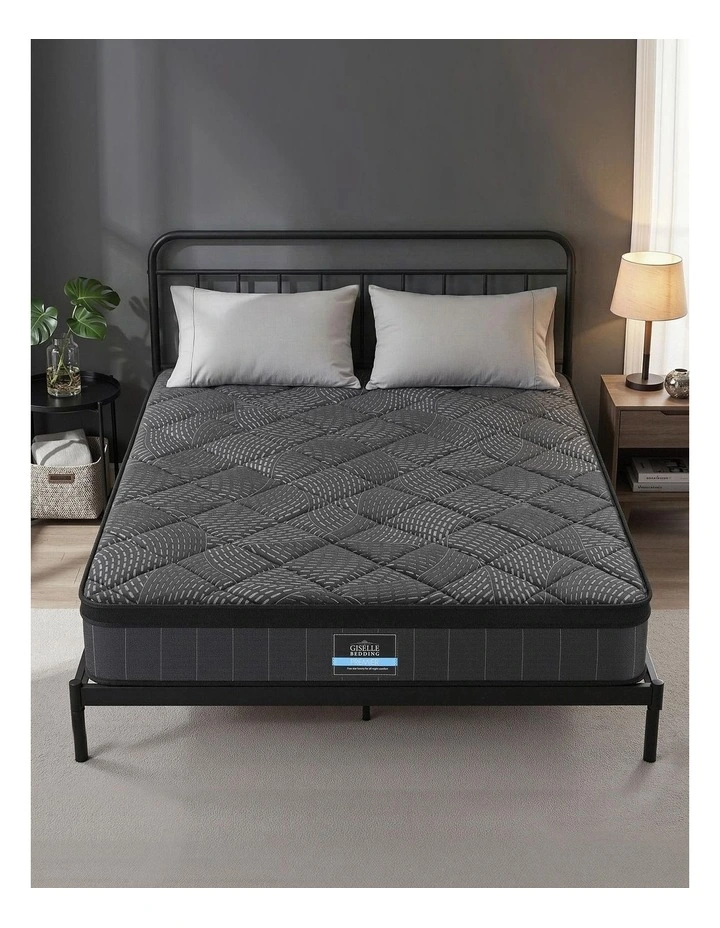 King Mattress 25cm Pocket Spring Latex Euro Top Medium Firm Bed in Black image 3