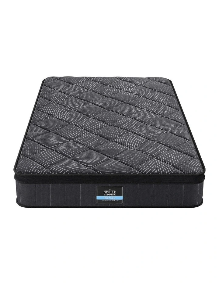 King Single Mattress Pocket Spring Latex Euro Top Medium Firm Bed 25cm in Black image 1