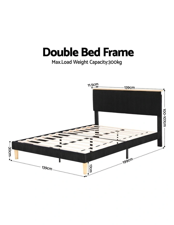 Upholstered Adjustable Headboard Mood Lighting Heavy Duty Velvet Double Bed Frame in Black image 4