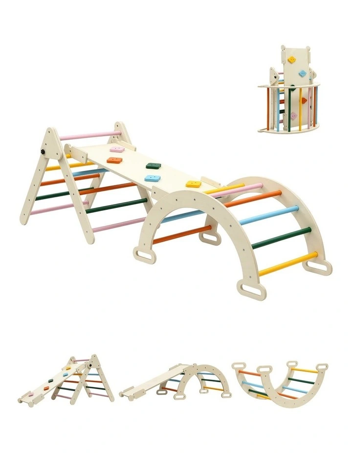 Triangle Climbing Toys Set With Slide Pikler Climber With Arch image 1