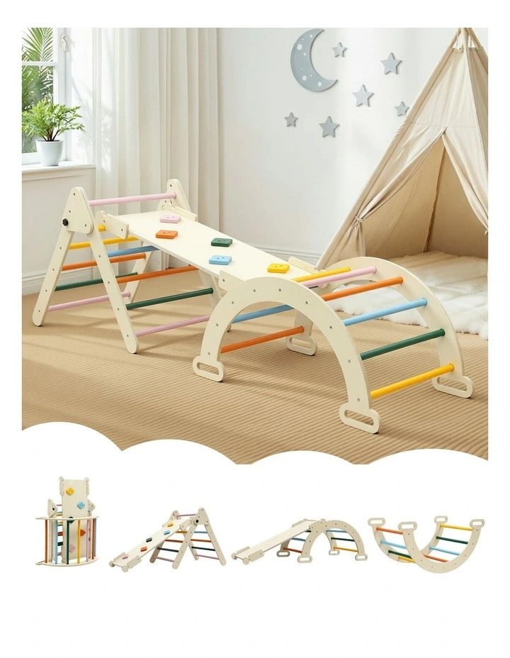 Triangle Climbing Toys Set With Slide Pikler Climber With Arch image 3