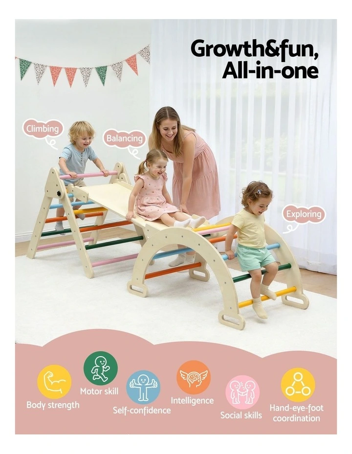 Triangle Climbing Toys Set With Slide Pikler Climber With Arch image 5