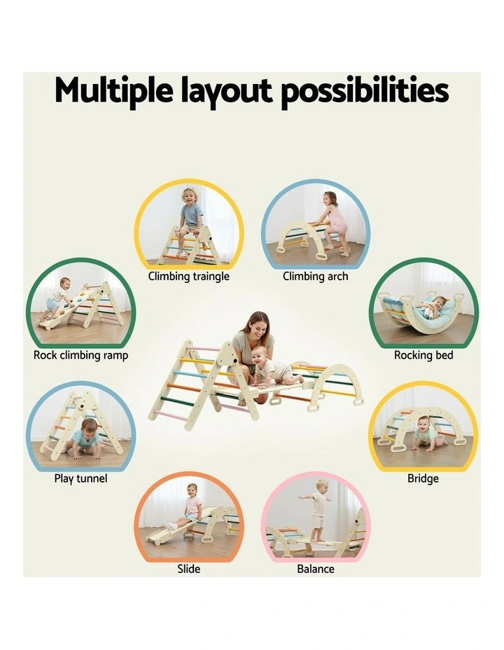 Triangle Climbing Toys Set With Slide Pikler Climber With Arch image 6