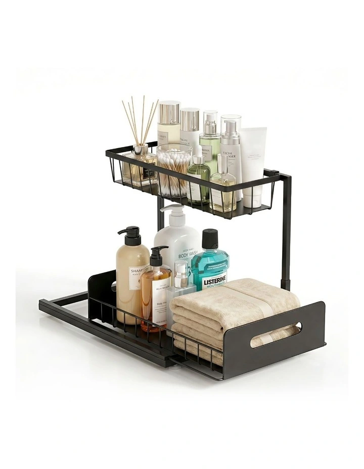 Under Sink Organizer Storage L Shape in Black image 1