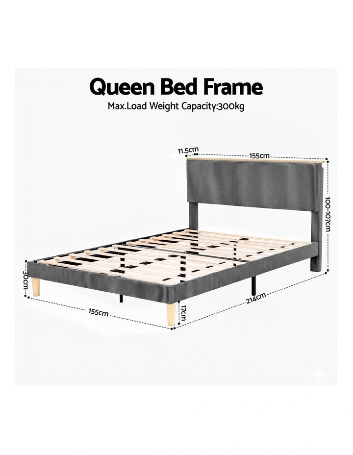 Queen Upholstered Bed Frame in Grey image 4