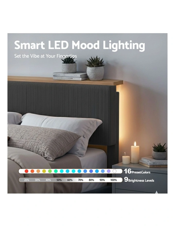 Queen Upholstered Bed Frame in Grey image 6