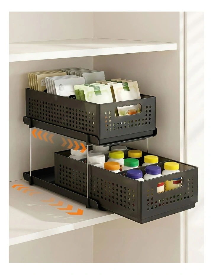 2 Tier Pull Out Organizer in Black image 3