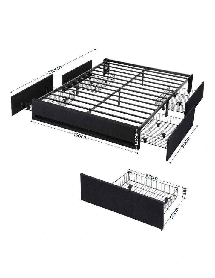 Queen Bed Frame with Storage Drawers in Black image 4