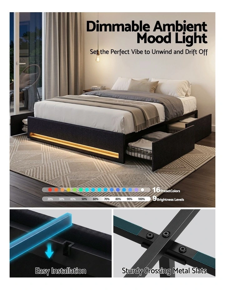 Queen Bed Frame with Storage Drawers in Black image 6