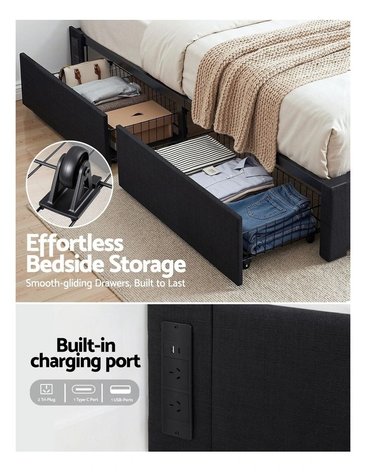 Queen Bed Frame with Storage Drawers in Black image 7