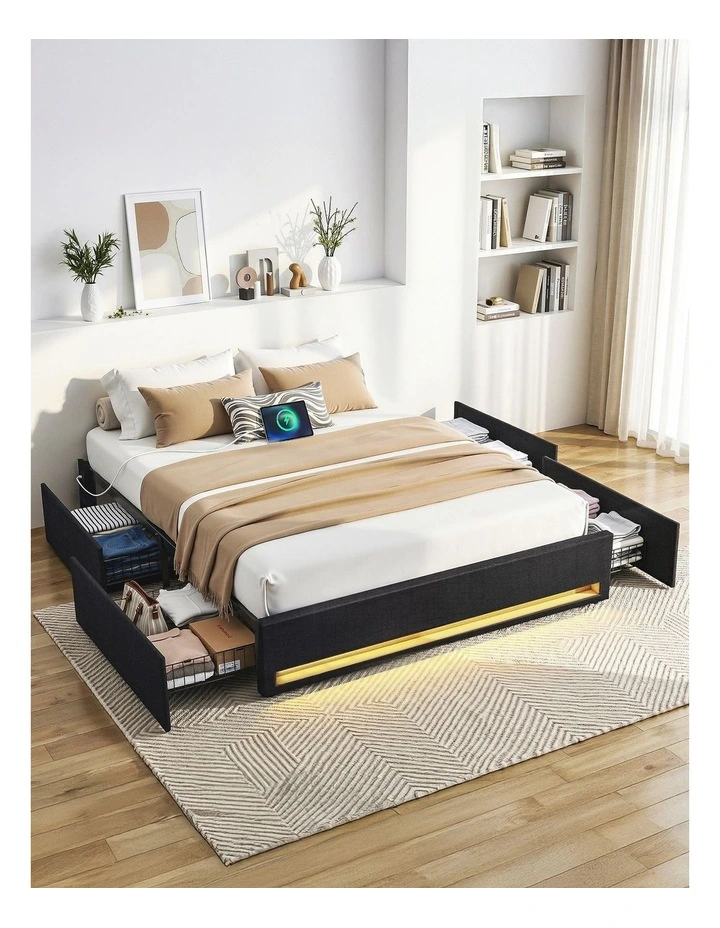 Double Bed Frame with Storage Drawers in Black image 3