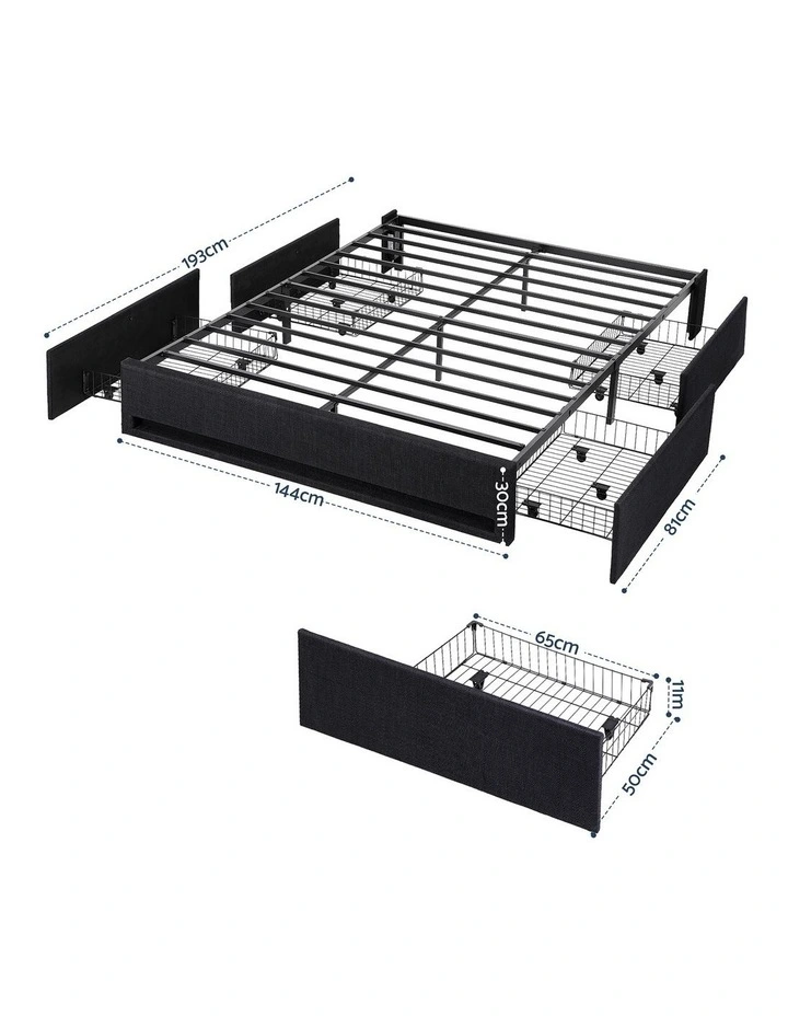 Double Bed Frame with Storage Drawers in Black image 4