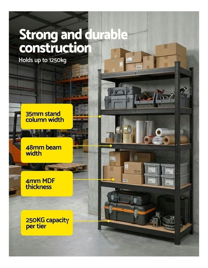 Warehouse Shelves Storage Rack 1.6X0.8m in Black image 5
