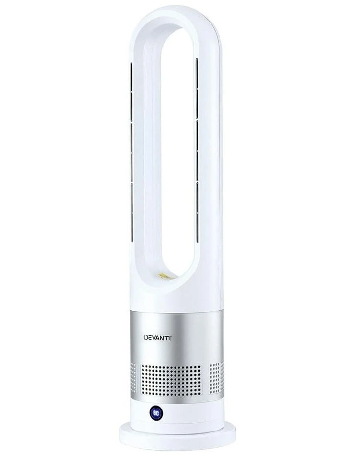 2in1 Portable Bladeless Tower Fan Heater And Cooler in White image 1
