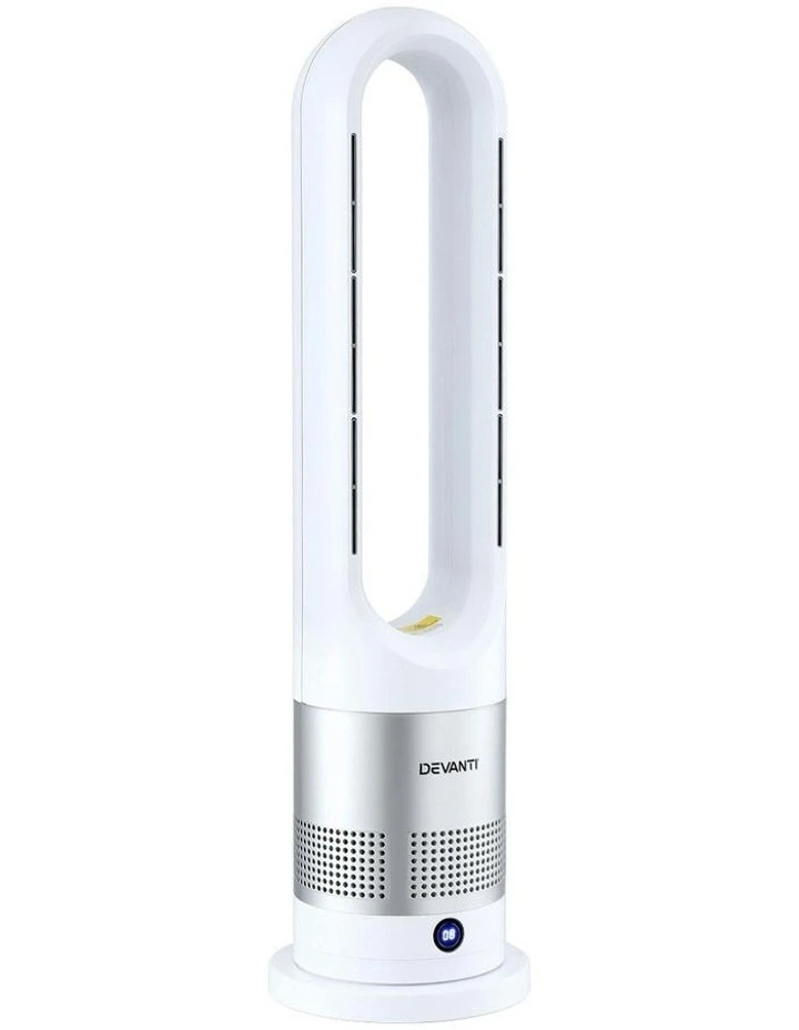 2in1 Portable Bladeless Tower Fan Heater And Cooler in White image 2