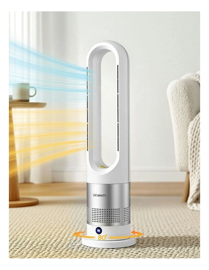 2in1 Portable Bladeless Tower Fan Heater And Cooler in White image 3