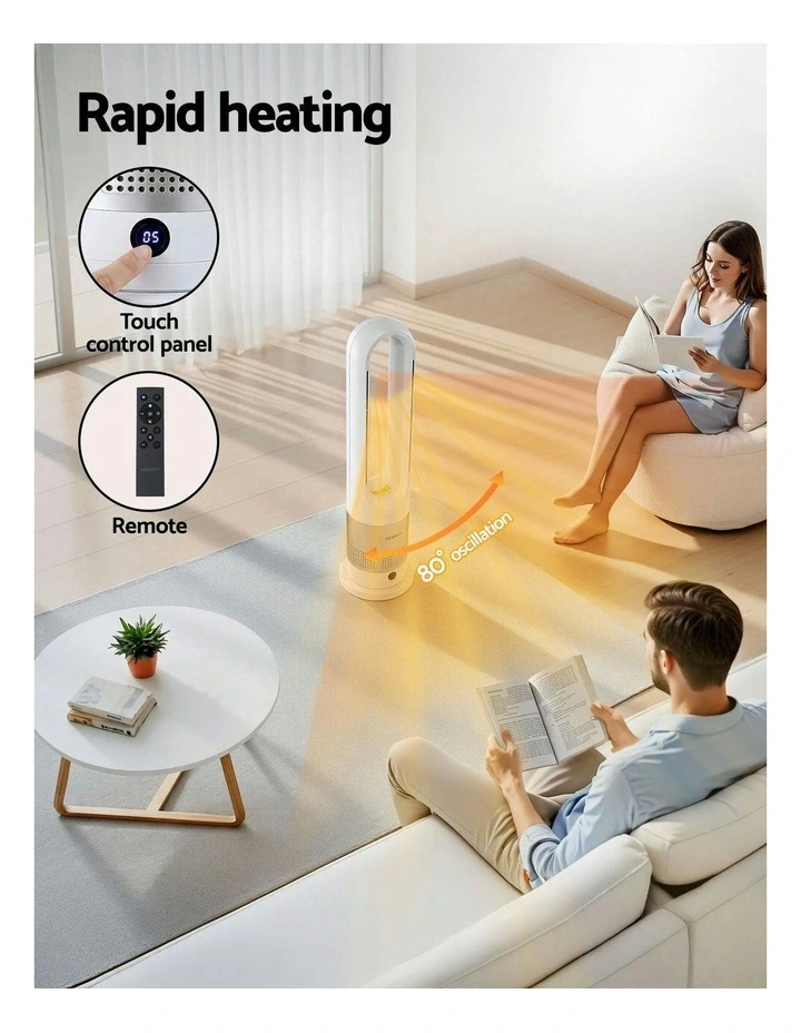 2in1 Portable Bladeless Tower Fan Heater And Cooler in White image 5