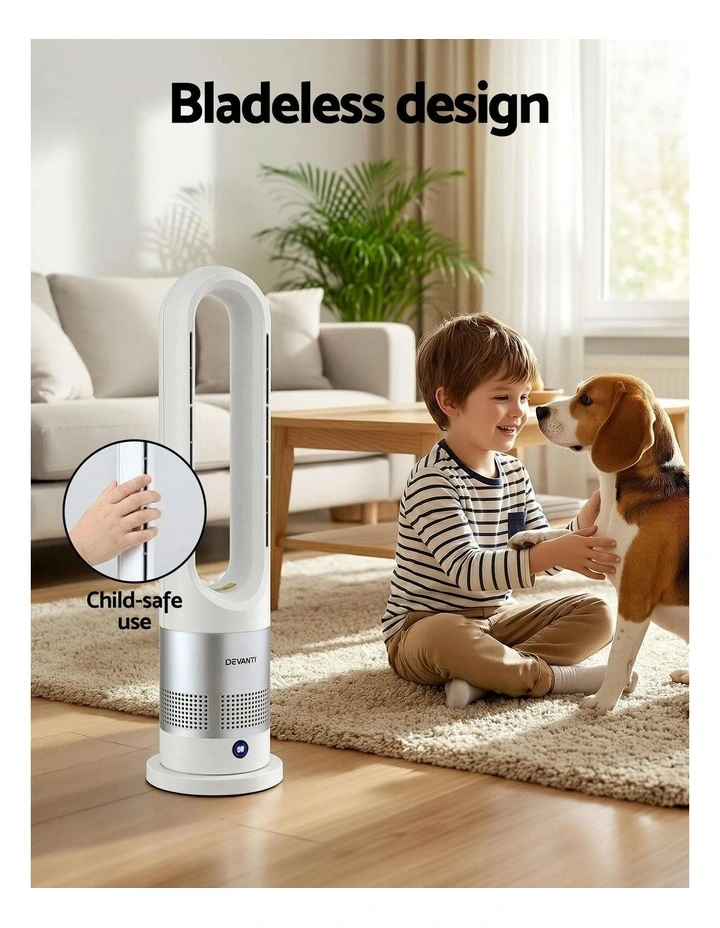 2in1 Portable Bladeless Tower Fan Heater And Cooler in White image 7