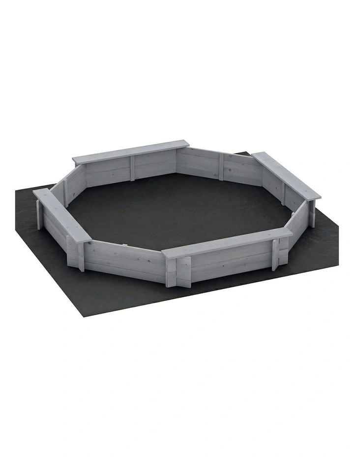 Wooden Round Sand Pit With Cover Bench Seat 182cm in Grey image 1