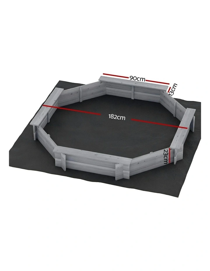 Wooden Round Sand Pit With Cover Bench Seat 182cm in Grey image 3